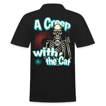 Halloween Skeleton with Cat - A Creep with the Cat - Men's Polo Shirt - black - Back - Kai (181cm)