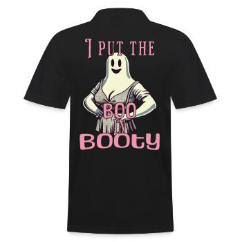 lustiges Retro Gespenst Design boo in Booty Spruch - Männer Poloshirt - Schwarz - Hinten - Kai (181cm)