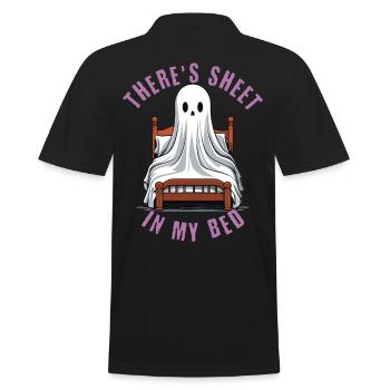 Funny Halloween Saying: There's Sheet In My Bed - Men's Polo Shirt - black - Back - Kai (181cm)