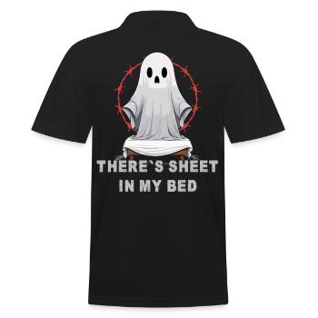 Halloween Ghost Humor in Bed - Men's Polo Shirt - black - Back - Kai (181cm)