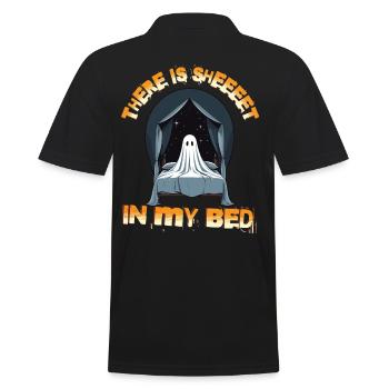Halloween Ghost Humor in Bed - Men's Polo Shirt - black - Back - Kai (181cm)