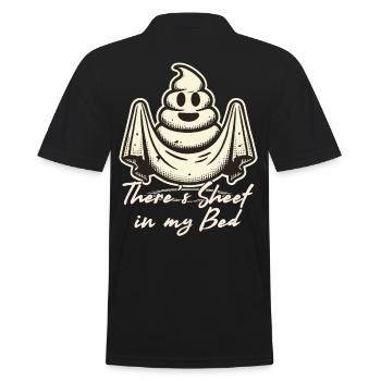 Halloween Ghost Humor in Bed - Men's Polo Shirt - black - Back - Kai (181cm)