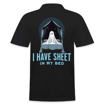 Funny Halloween Saying: There's Sheet In My Bed - Men's Polo Shirt - black - Back - Kai (181cm)