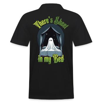 Funny Halloween Saying: There's Sheet In My Bed - Men's Polo Shirt - black - Back - Kai (181cm)