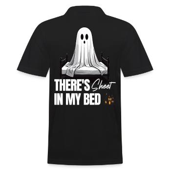 Funny Halloween Saying: There's Sheet In My Bed - Men's Polo Shirt - black - Back - Kai (181cm)