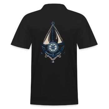Captain Steering Wheel Anchor Sailboat Illustration - Men's Polo Shirt - black - Back - Kai (181cm)