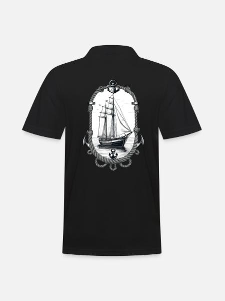 Maritime Adventure Sailing Ship Illustration - Men's Polo Shirt - black