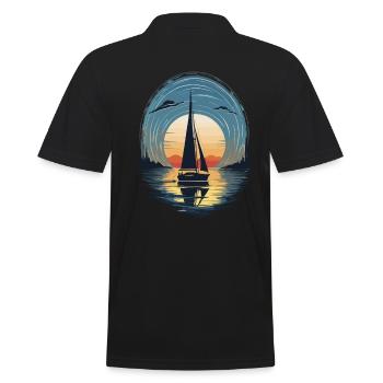Sonnenuntergang Segelboot Abenteuer Meer - Männer Poloshirt - Schwarz - Hinten - Kai (181cm)