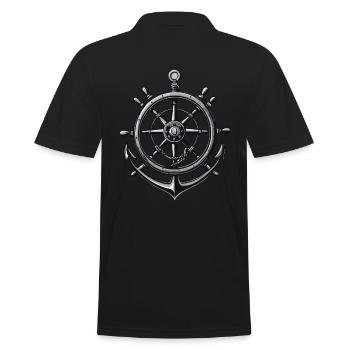 Captain Steering Wheel Anchor Sailboat Motif - Men's Polo Shirt - black - Back - Kai (181cm)