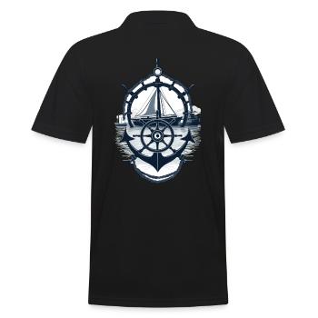 Captain Steering Wheel Anchor Sailboat Adventure - Men's Polo Shirt - black - Back - Kai (181cm)