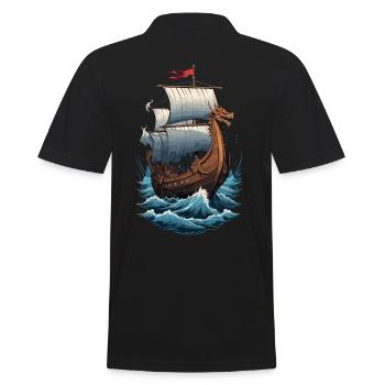 Wikinger Drachenboot Auf Hoher See - Männer Poloshirt - Schwarz - Hinten - Kai (181cm)