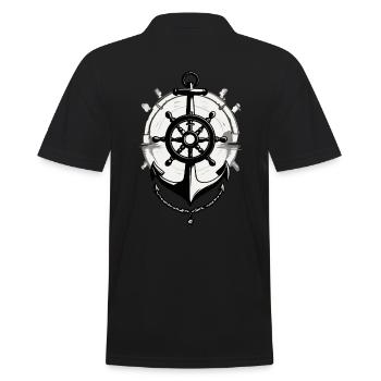 Captain Steering Wheel Anchor Sailboat Motif - Men's Polo Shirt - black - Back - Kai (181cm)