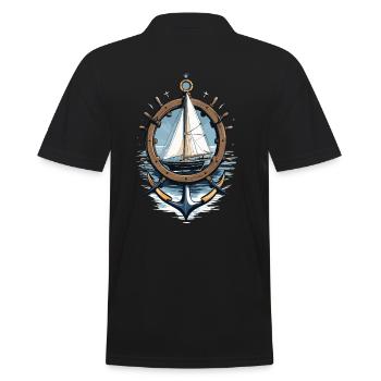 Captain Steering Wheel Anchor Sailboat Adventure - Men's Polo Shirt - black - Back - Kai (181cm)
