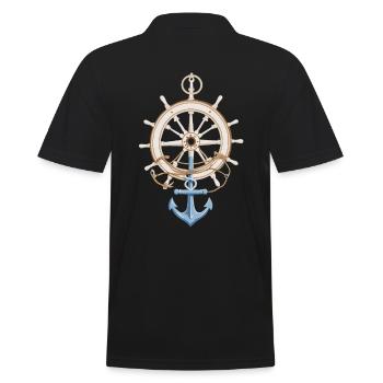 Captain Steering Wheel Anchor Sailboat Adventure - Men's Polo Shirt - black - Back - Kai (181cm)