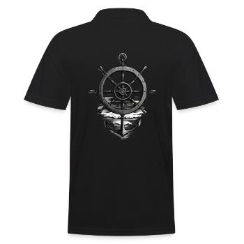 Maritime Seafarer Design with Anchor and Steering Wheel - Men's Polo Shirt - black - Back - Kai (181cm)