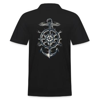 Maritime Compass Anchor Symbol - Men's Polo Shirt - black - Back - Kai (181cm)