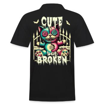 Mental Psychopath - Cute But Broken Cat - Men's Polo Shirt - black - Back - Kai (181cm)
