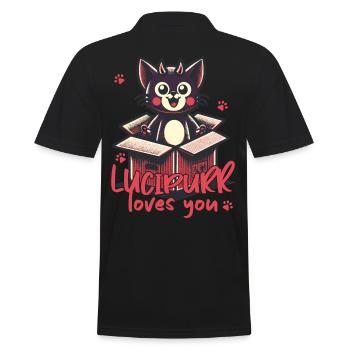 Lycipurr Loves You Cat Illustration - Men's Polo Shirt - black - Back - Kai (181cm)