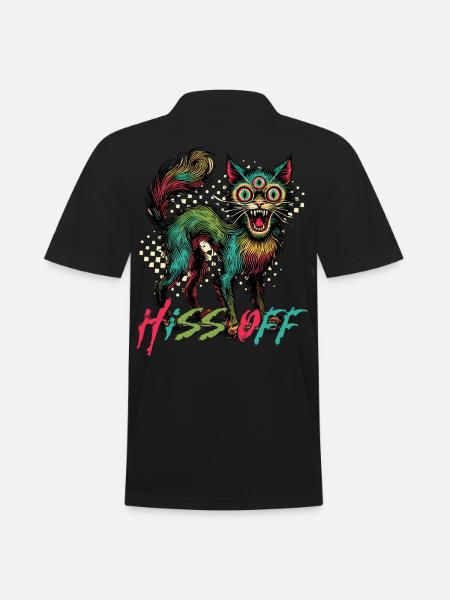 Psychedelic Cat Hiss Off Design - Men's Polo Shirt - black