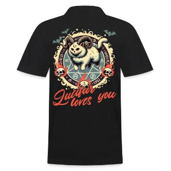 Lucifer Liebt Dich Mystisches Katzenmotiv - Männer Poloshirt - Schwarz - Hinten - Kai (181cm)