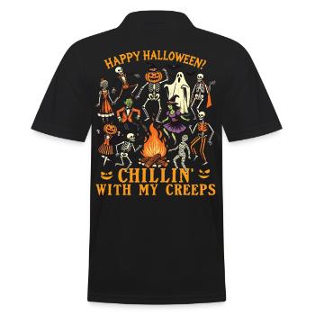 Funny HaHalloween Fun With Chillin' Creeps - Men's Polo Shirt - black - Back - Kai (181cm)