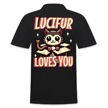Lucifur Loves You Cartoon Cat Devil - Men's Polo Shirt - black - Back - Kai (181cm)
