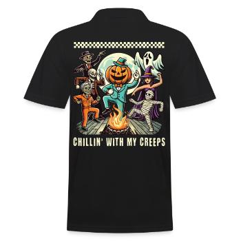 Halloween Fun with Chillin' with My Creeps - Men's Polo Shirt - black - Back - Kai (181cm)