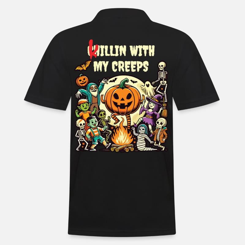 Herbstspaß Mit Halloween Freunden - Männer Poloshirt - Schwarz