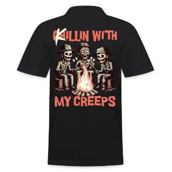 Chillin With My Creeps Campfire Adventure - Men's Polo Shirt - black - Back - Kai (181cm)