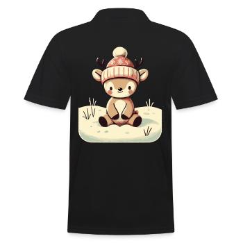 Cute Reindeer Christmas Winter Snow - Men's Polo Shirt - black - Back - Kai (181cm)