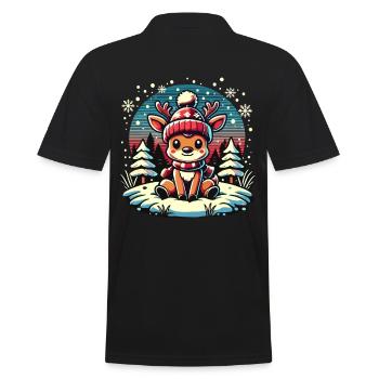Cute Reindeer in the Snow Christmas - Men's Polo Shirt - black - Back - Kai (181cm)