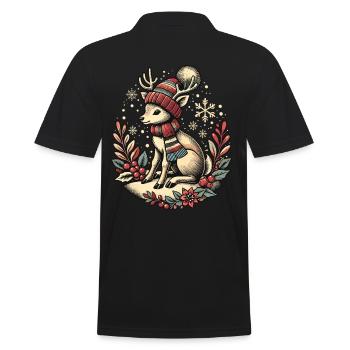 Vintage Weihnachten Rentier Design - Männer Poloshirt - Schwarz - Hinten - Kai (181cm)