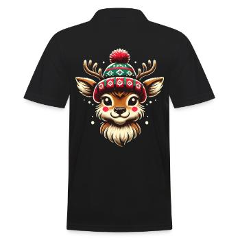 Vintage Weihnachten Rentier Design - Männer Poloshirt - Schwarz - Hinten - Kai (181cm)