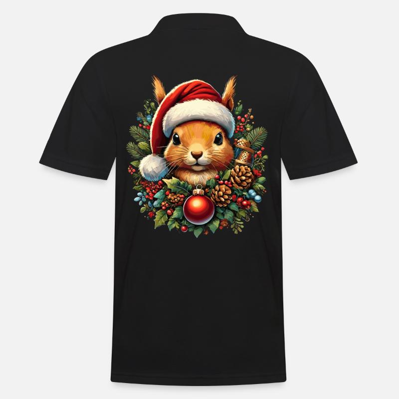 Weihnachtliches Eichhörnchen Mit Mütze Und Kugel - Männer Poloshirt - Schwarz