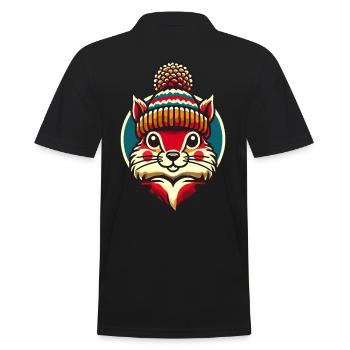 Merry Christmas Squirrel Winter Hat - Men's Polo Shirt - black - Back - Kai (181cm)