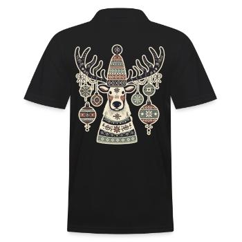 aWeihnachtlicher Hirsch Im Vintage-Cottagecore-Sti - Männer Poloshirt - Schwarz - Hinten - Kai (181cm)