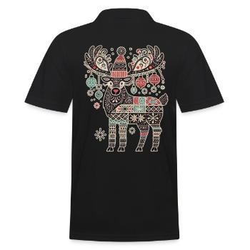 Christmas Reindeer Vintage Cottagecore - Men's Polo Shirt - black - Back - Kai (181cm)