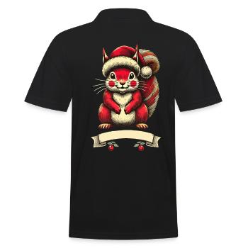 Christmas squirrel with Christmas hat - Men's Polo Shirt - black - Back - Kai (181cm)