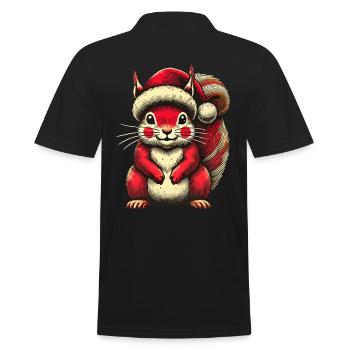 Cute squirrel with Christmas hat - Men's Polo Shirt - black - Back - Kai (181cm)