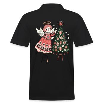 Angel decorates Christmas tree in vintage - Men's Polo Shirt - black - Back - Kai (181cm)