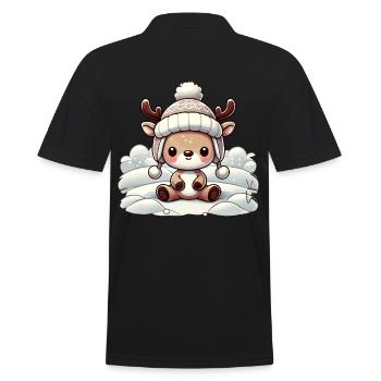 Vintage Weihnachten Rentier Design Mit Schnee - Männer Poloshirt - Schwarz - Hinten - Kai (181cm)