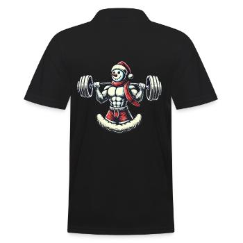 Strong Snowman Weight Lifting Christmas Motif - Men's Polo Shirt - black - Back - Kai (181cm)