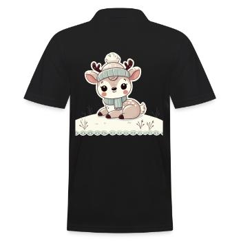Bezauberndes Vintage Design Mit Rentier Und Schnee - Männer Poloshirt - Schwarz - Hinten - Kai (181cm)