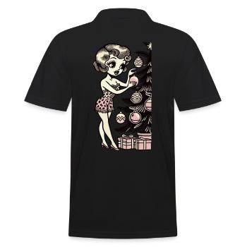 Pin-Up de Noël Motif Rétro Vintage - Polo Homme - noir - Dos - Kai (181cm)