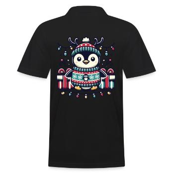 Süßer Weihnachtspinguin Mit Lichterkette - Männer Poloshirt - Schwarz - Hinten - Kai (181cm)