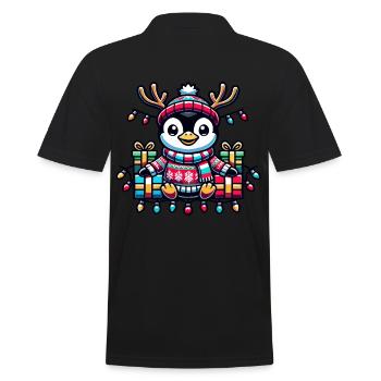 Pingouin joyeux avec des guirlandes lumineuses et des cadeaux - Polo Homme - noir - Dos - Kai (181cm)