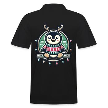 Fröhlicher Pinguin Mit Rentiergeweih Und - Männer Poloshirt - Schwarz - Hinten - Kai (181cm)