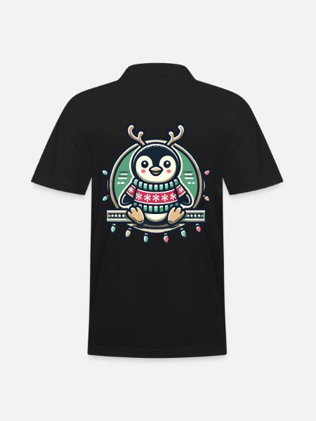 Fröhlicher Pinguin Mit Rentiergeweih Und - Männer Poloshirt - Schwarz
