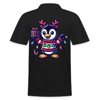 Fröhlicher Pinguin Mit Weihnachtslichtern - Männer Poloshirt - Schwarz - Hinten - Kai (181cm)