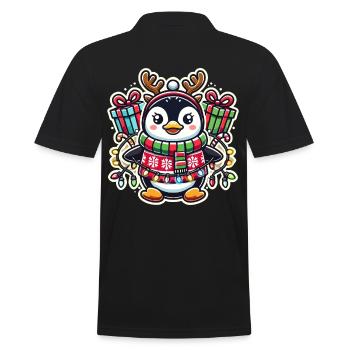 Fröhlicher Pinguin Mit Weihnachtslichtern Und - Männer Poloshirt - Schwarz - Hinten - Kai (181cm)